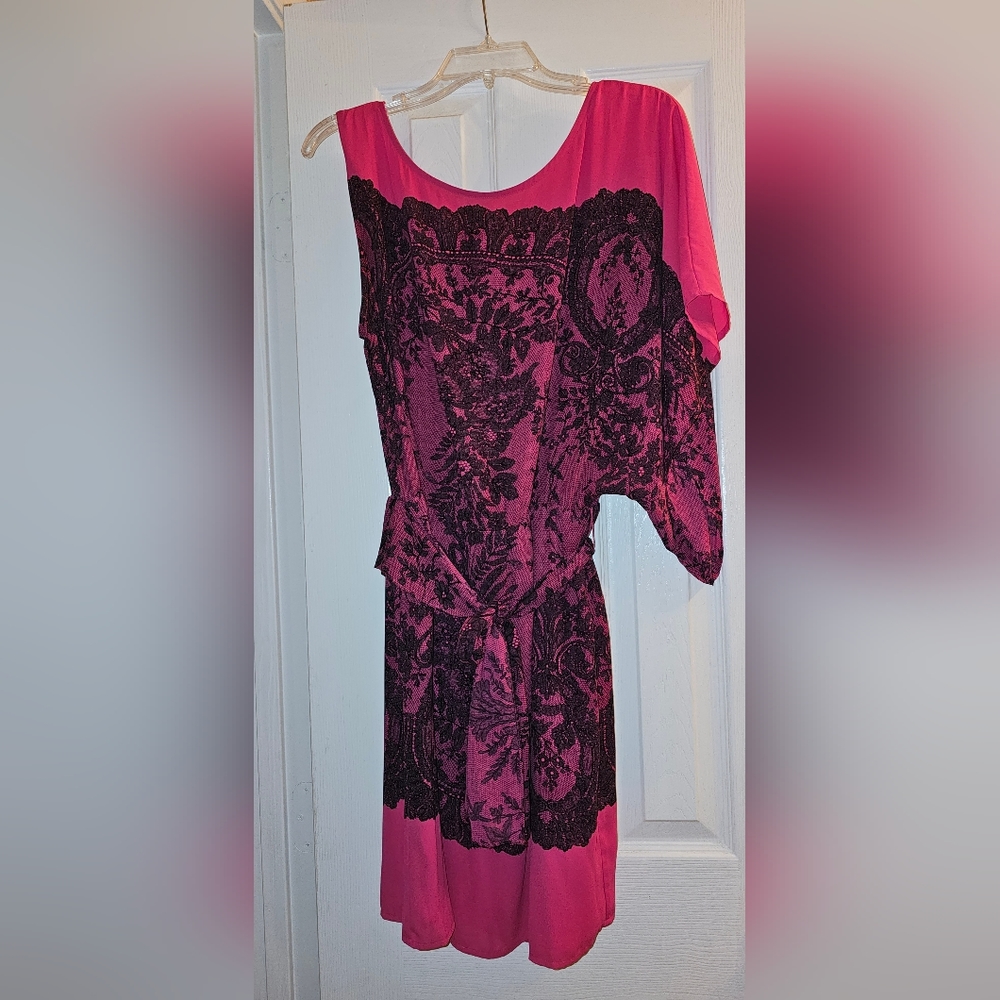 BCBGMAXAZRIA Leia one shoulder Dress Large in Begonia